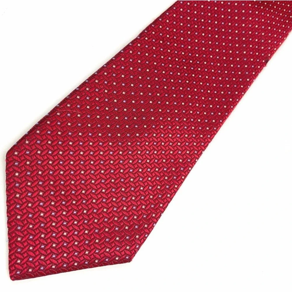 DANIEL CREMIEUX Tie Red 100% Silk Micro Squares Oval Geometric Men's Necktie 60